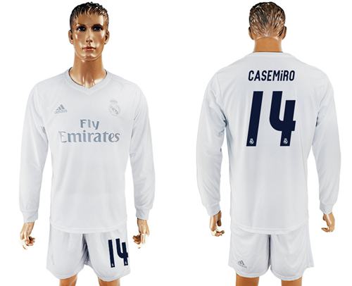 Real Madrid #14 Casemiro Marine Environmental Protection Home Long Sleeves Soccer Club Jersey - Click Image to Close